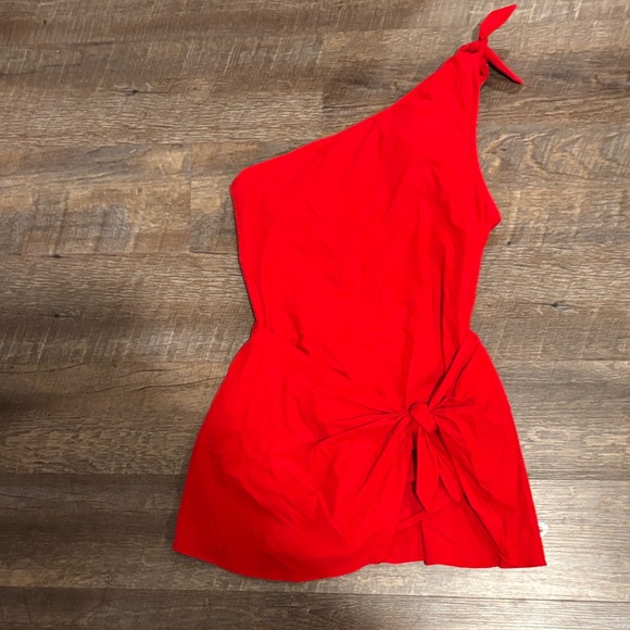 Coco Reef Red Rosaline One-Shoulder Tummy-Control Sarong Swim Dress - Picture 3 of 5